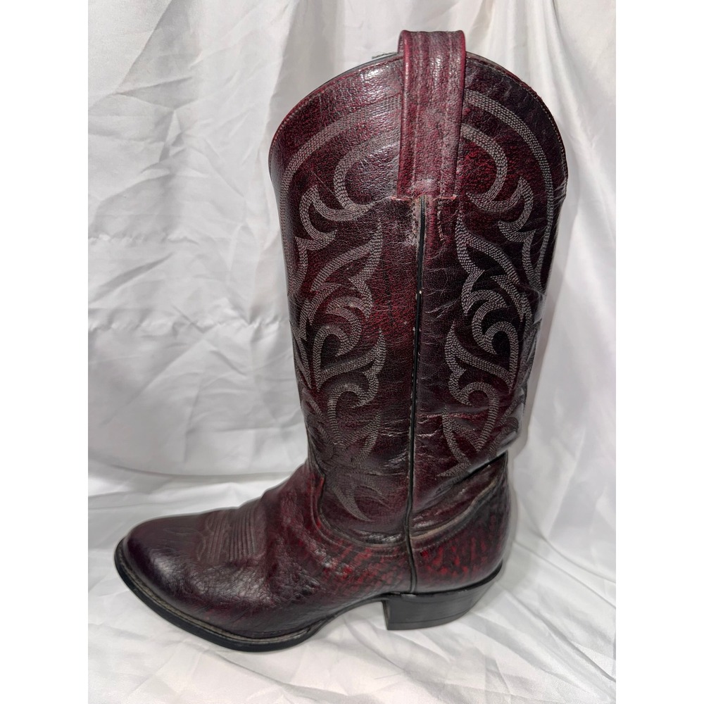 Tony Lama Mens Black Cherry Leather Western Cowboy Boots 03412 Burgundy 8.5 EE - Picture 4 of 12